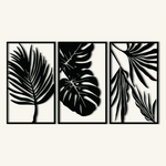 Contemporary Tropical Leaves Metal Wall Art Set 41 × 69 cm / Black