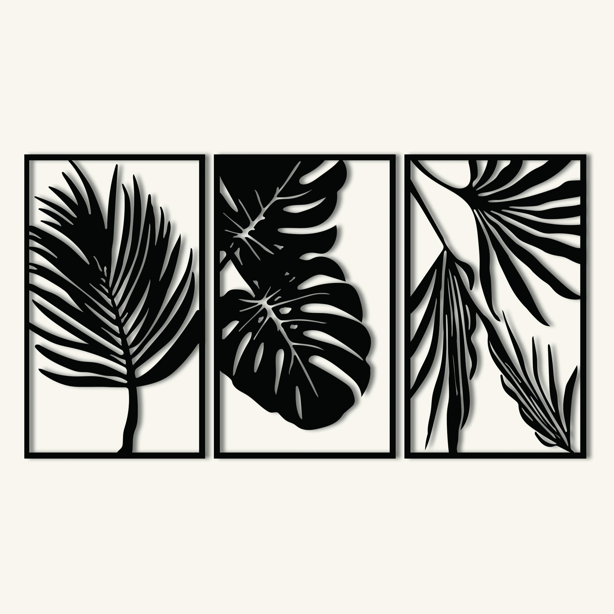 Contemporary Tropical Leaves Metal Wall Art Set 41 × 69 cm / Black