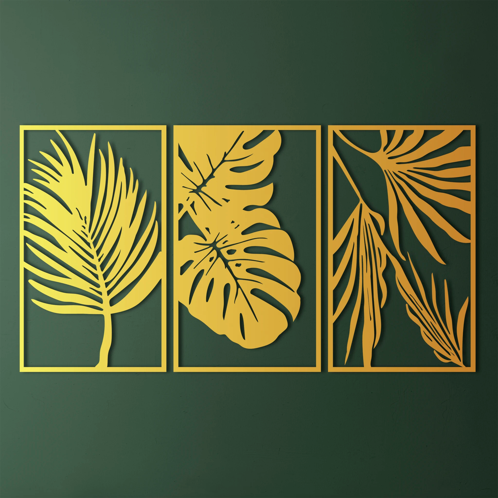 Contemporary Tropical Leaves Metal Wall Art Set 41 × 69 cm / Black