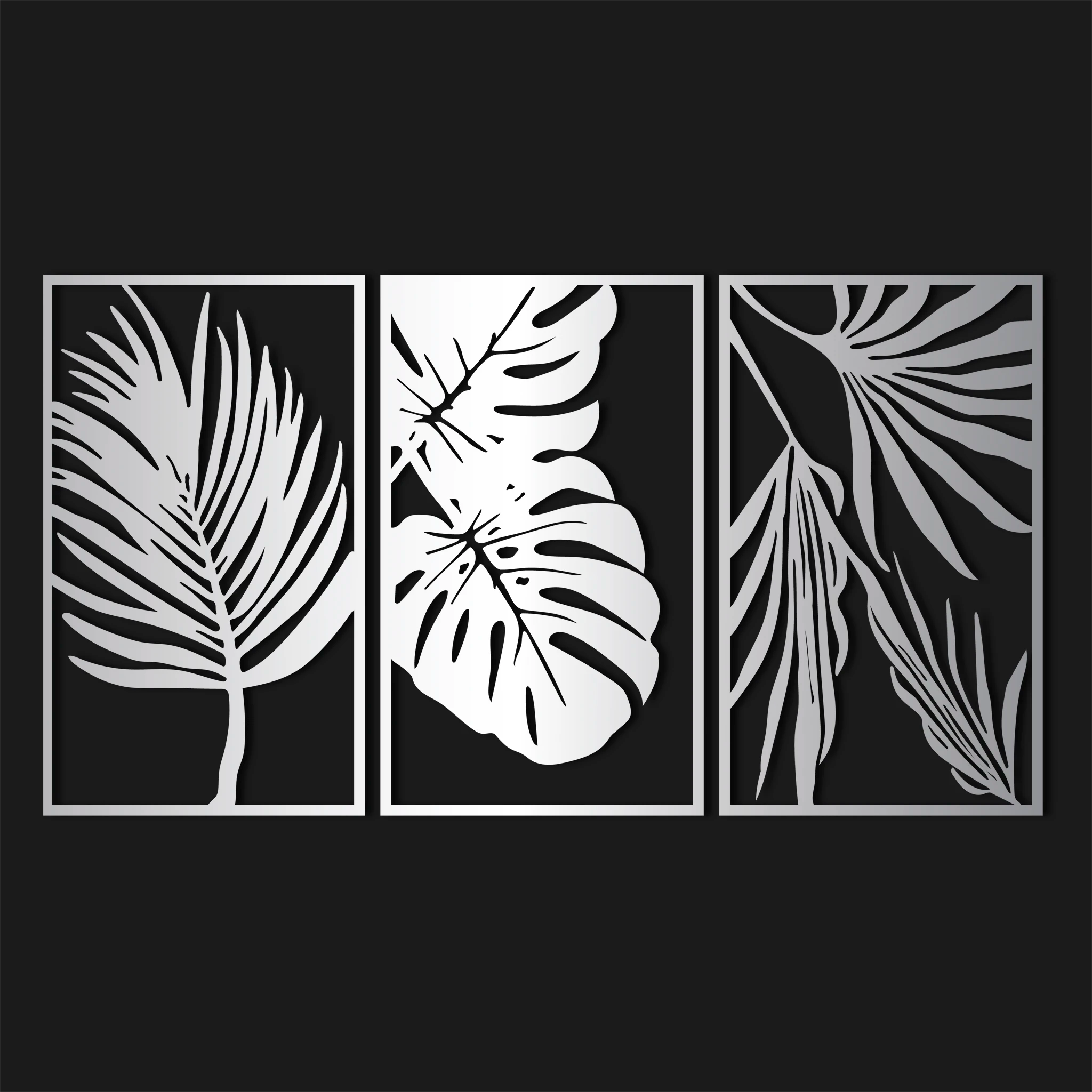 Contemporary Tropical Leaves Metal Wall Art Set 41 × 69 cm / Black