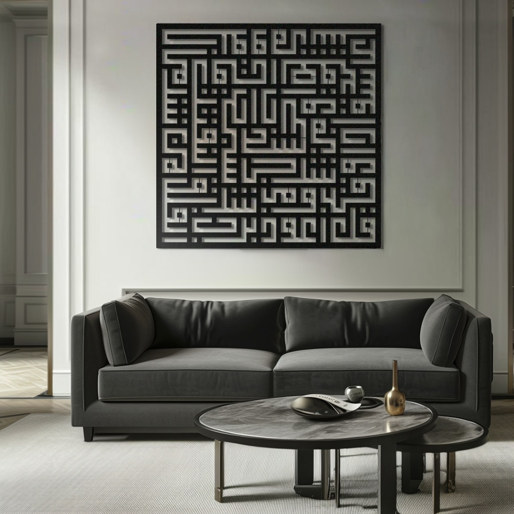 Kufic Surah Al-Nas Islamic Metal Art 62 x 62 cm / Gold