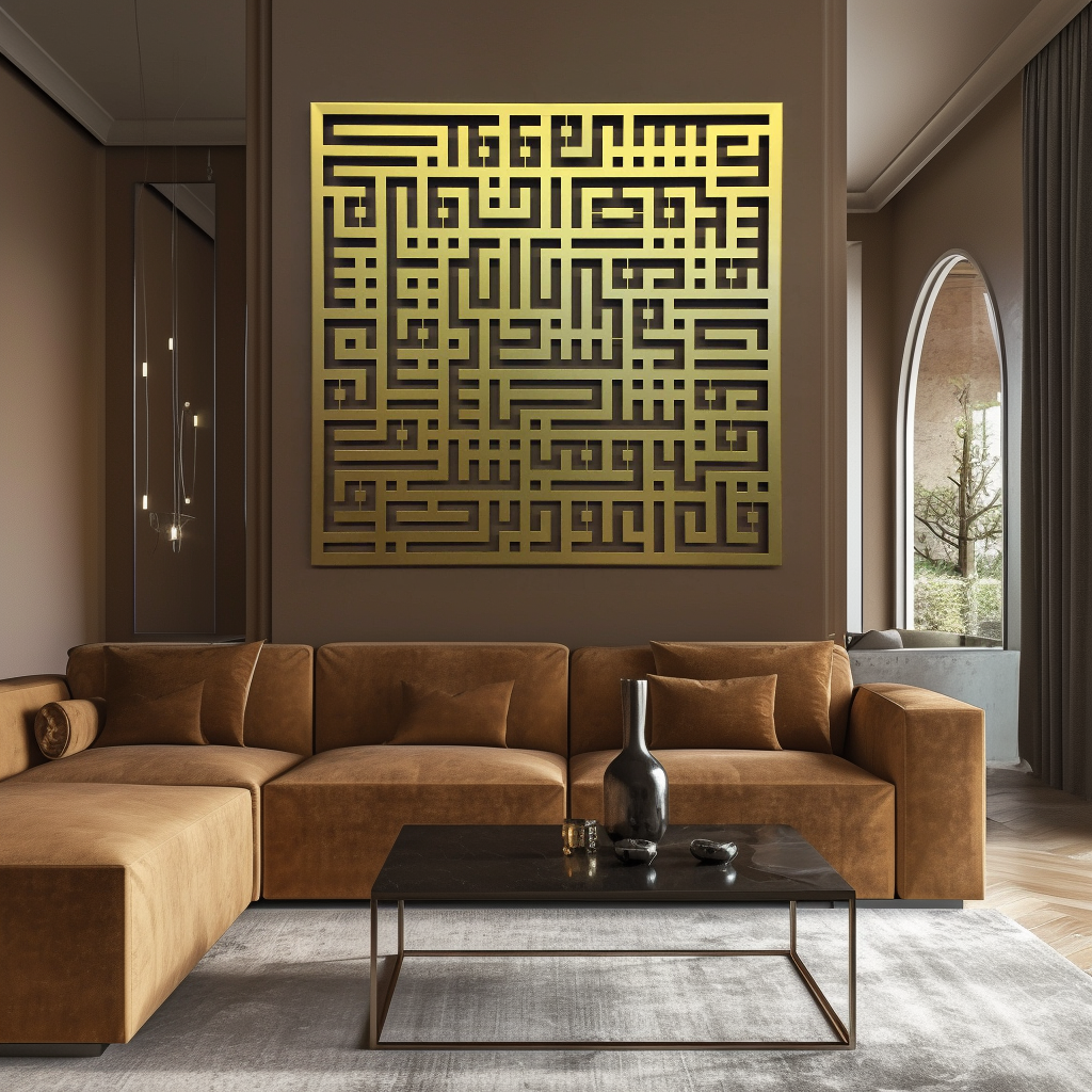 Kufic Surah Al-Nas Islamic Metal Art 62 x 62 cm / Gold