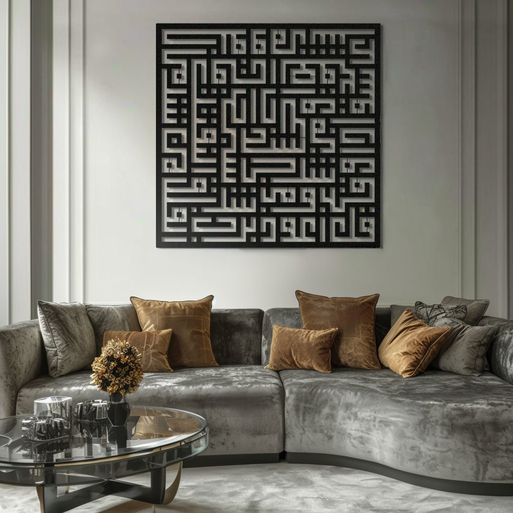 Kufic Surah Al-Nas Islamic Metal Art 62 x 62 cm / Gold