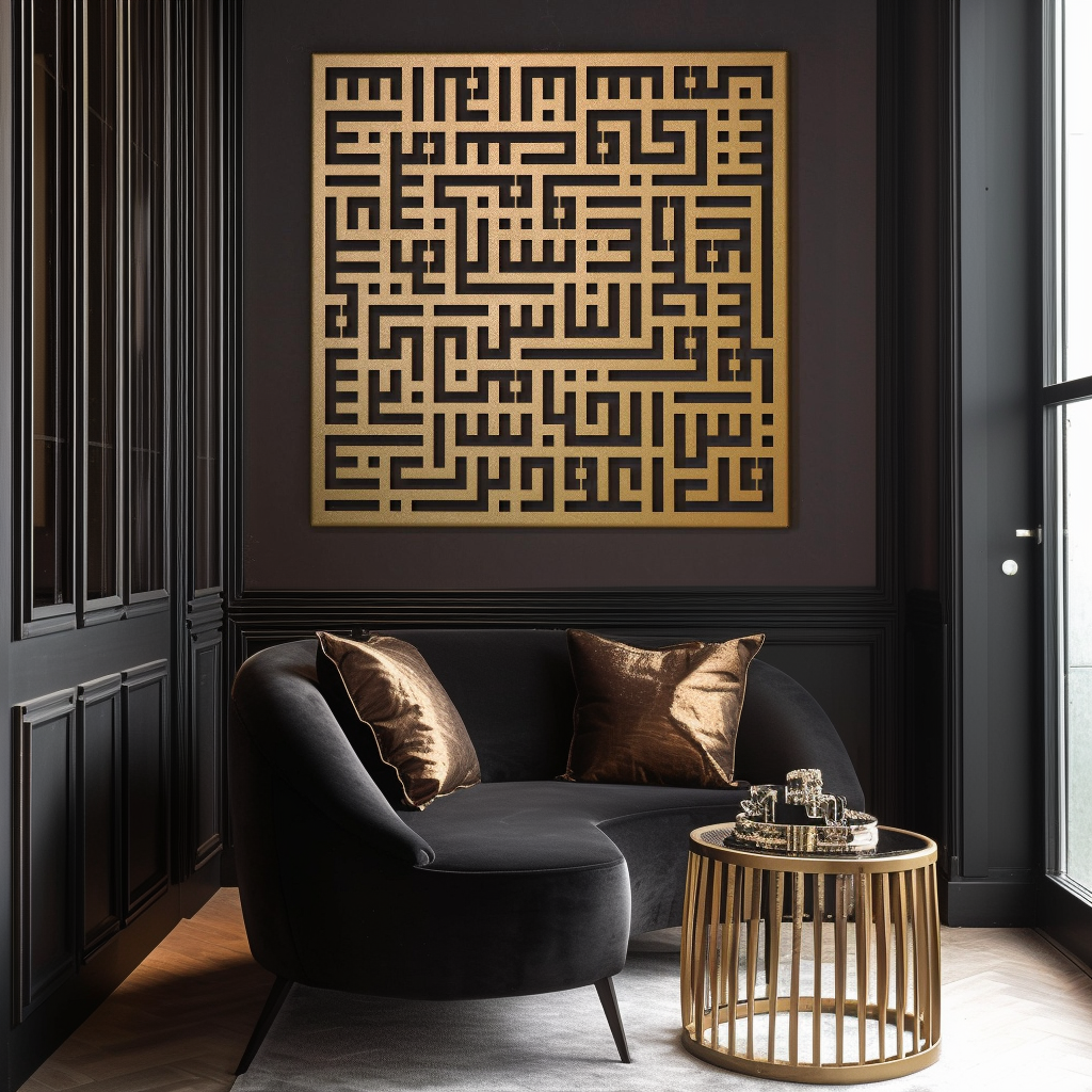 Kufic Surah Al-Falaq Islamic Metal Art 62 x 62 cm / Gold
