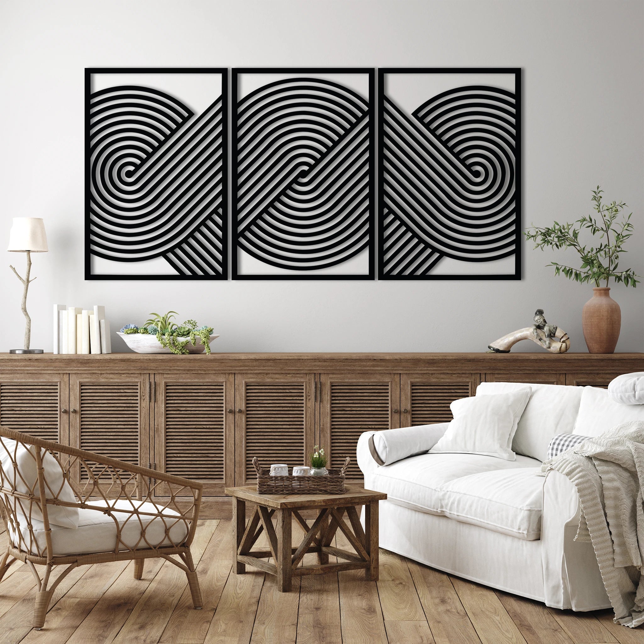 Sculptural Geometric Metal Wall Art Set 41 × 61 cm / Black