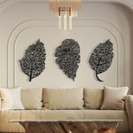 Set of 3 Metal Ayatul Kursi, Surah Al-Nas and Surah Al-Falaq Islamic Metal Art (Leaf Pattern) 80 x 46 cm / Gold