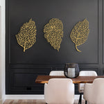 Set of 3 Metal Ayatul Kursi, Surah Al-Nas and Surah Al-Falaq Islamic Metal Art (Leaf Pattern) 80 x 46 cm / Gold