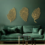 Set of 3 Metal Ayatul Kursi, Surah Al-Nas and Surah Al-Falaq Islamic Metal Art (Leaf Pattern) 80 x 46 cm / Gold