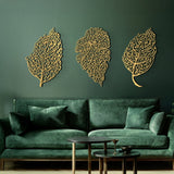 Set of 3 Metal Ayatul Kursi, Surah Al-Nas and Surah Al-Falaq Islamic Metal Art (Leaf Pattern) 80 x 46 cm / Gold