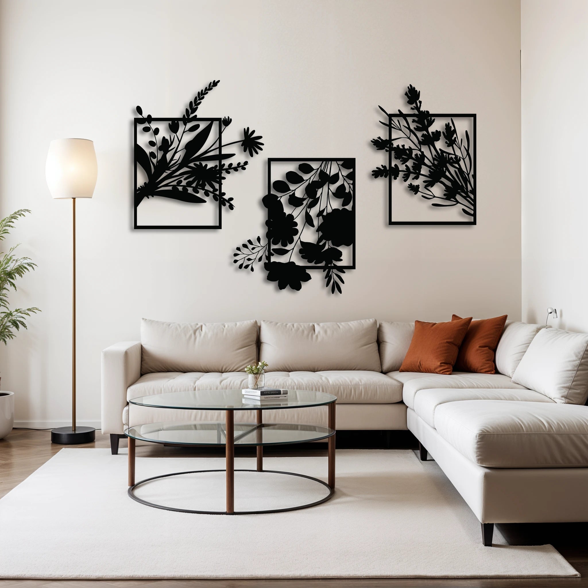 Botanical Silhouette Metal Wall Art Set 71 × 53 cm , 66 × 75 cm , 62 × 68 cm / Black