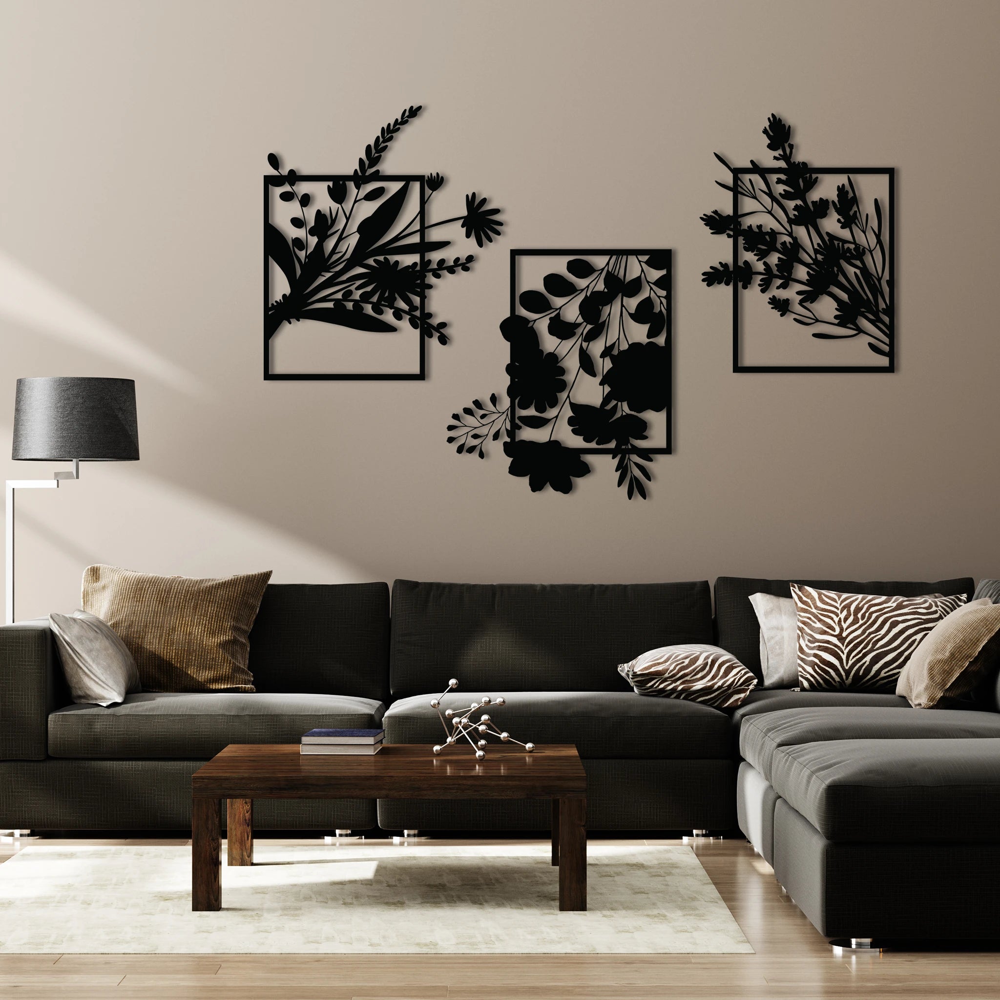 Botanical Silhouette Metal Wall Art Set 71 × 53 cm , 66 × 75 cm , 62 × 68 cm / Black