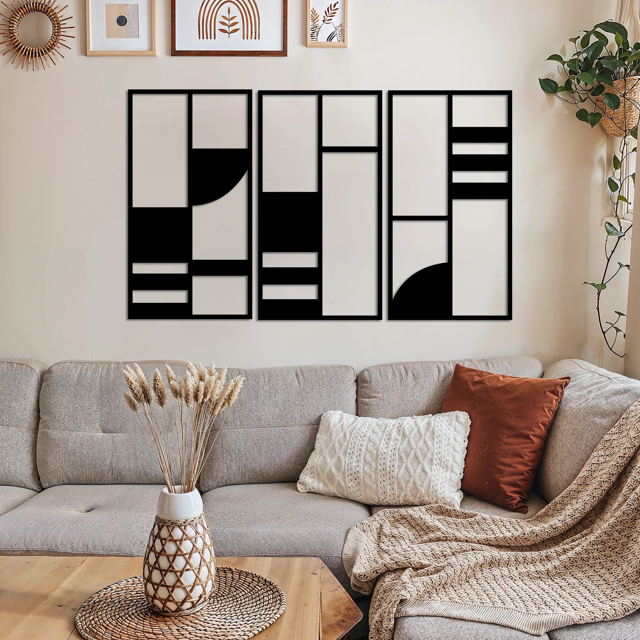 Minimalist Abstract Blocks Metal Wall Art Set 39 × 72 cm / Black