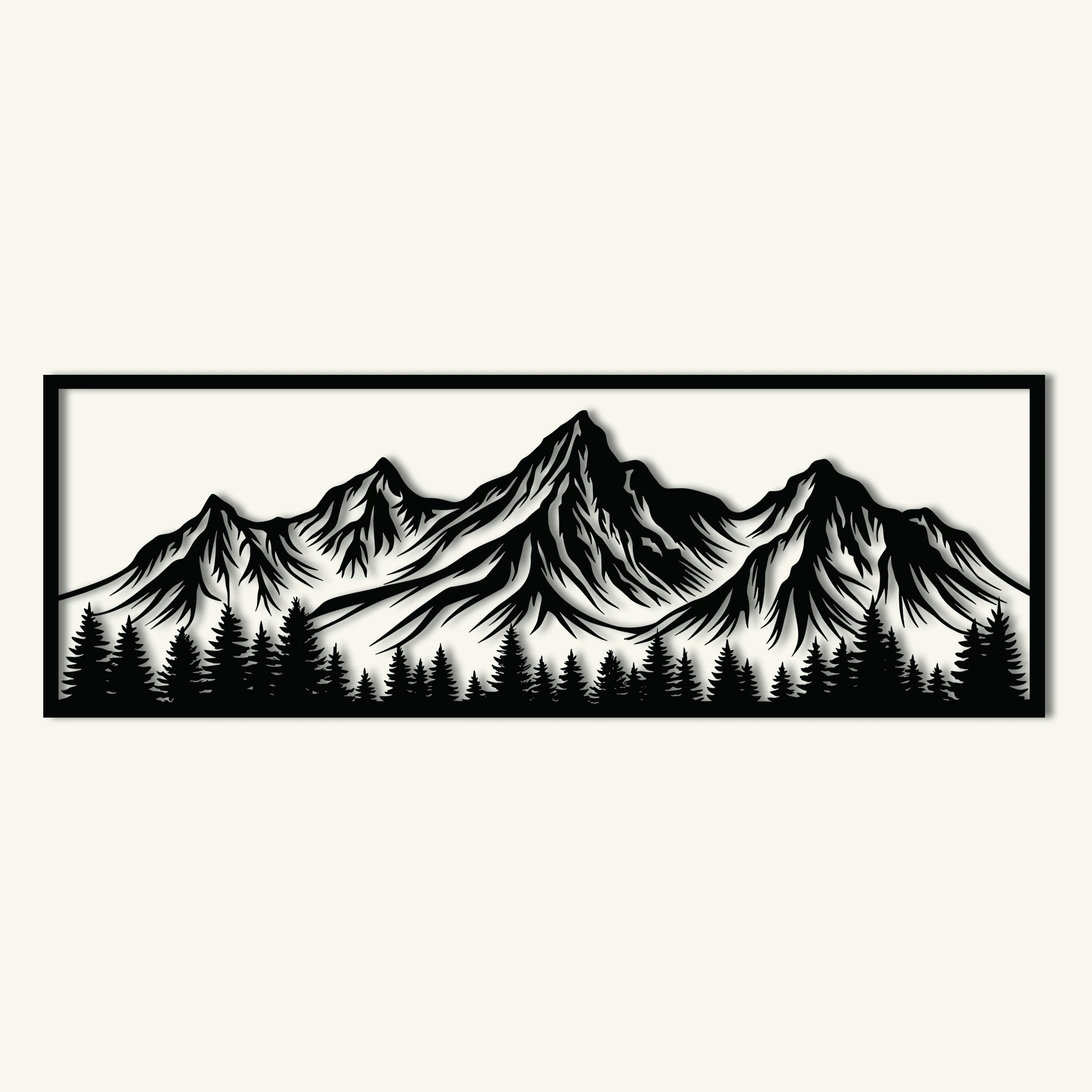 Scenic Mountain Forest Metal Wall Art 90 × 31 cm / Black