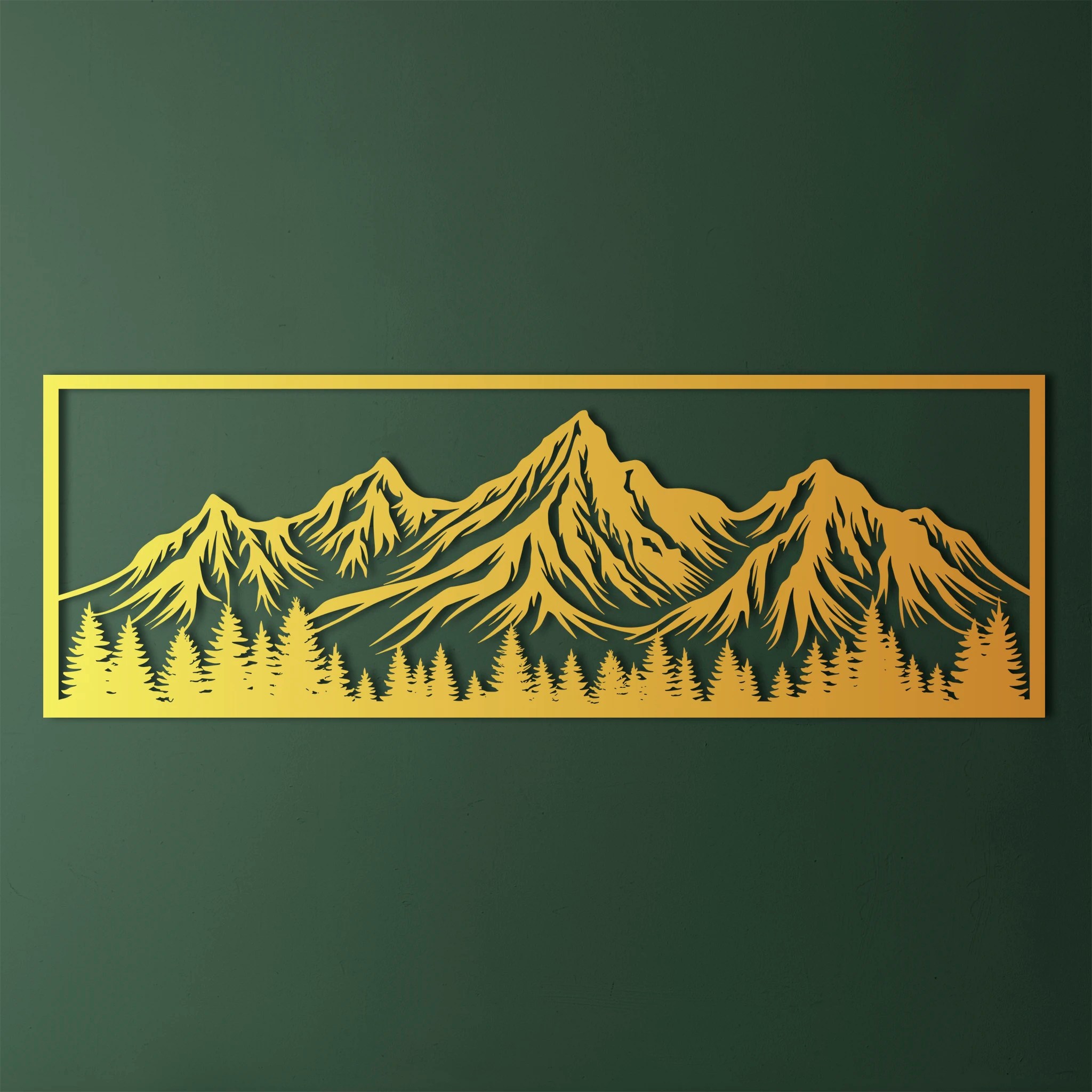 Scenic Mountain Forest Metal Wall Art 90 × 31 cm / Black