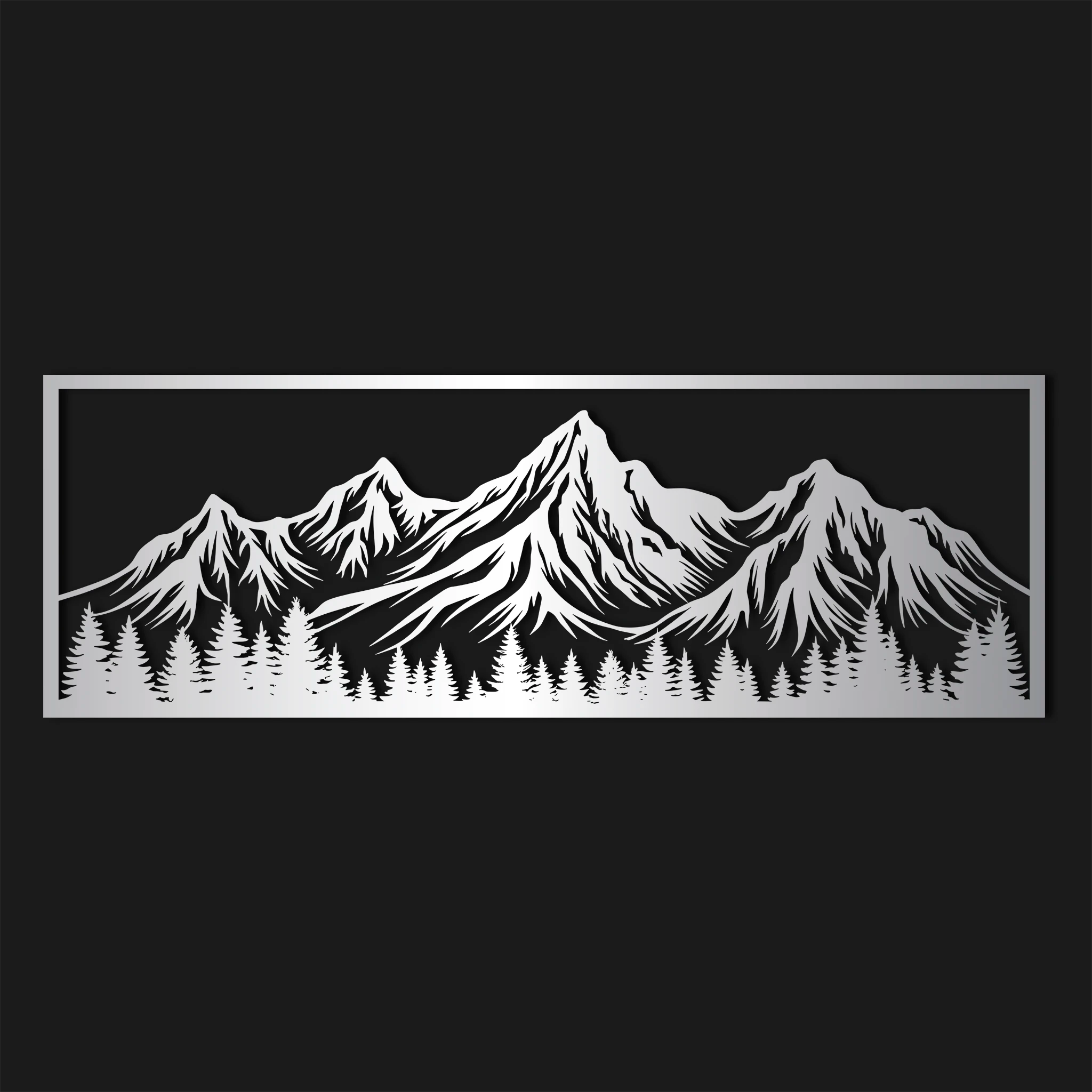 Scenic Mountain Forest Metal Wall Art 90 × 31 cm / Black