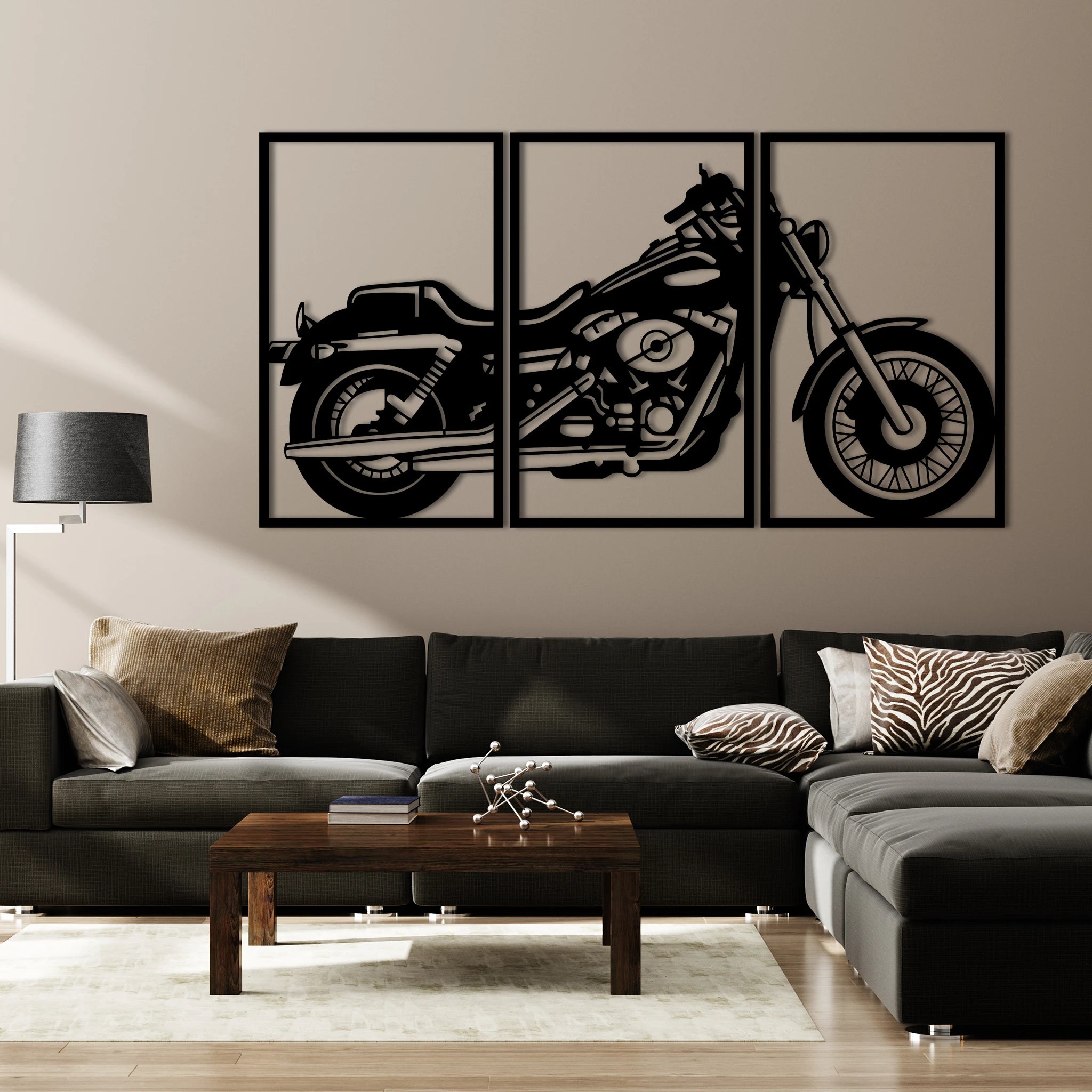 Vintage Motorcycle Metal Wall Art Set 66 × 41 cm / Black