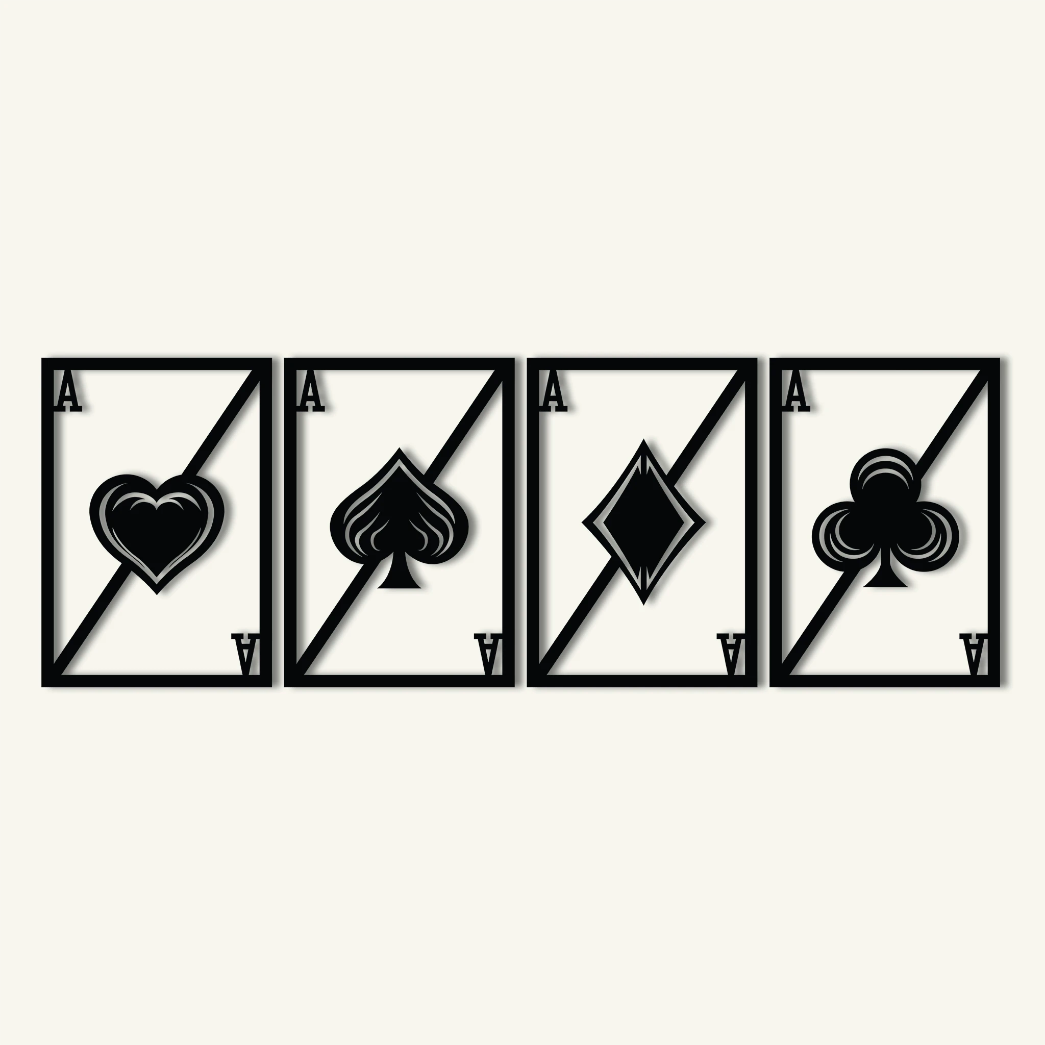 Minimalist Playing Card Metal Wall Art Set 41 × 58 cm / Black