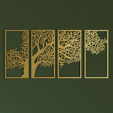 Metal Tree of Surahs (4 Quls) Islamic Metal Art Set of 4 32 x 69cm / Gold