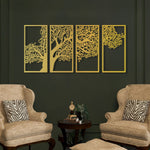 Metal Tree of Surahs (4 Quls) Islamic Metal Art Set of 4 32 x 69cm / Gold