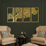 Metal Tree of Surahs (4 Quls) Islamic Metal Art Set of 4 32 x 69cm / Gold