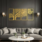 Metal Tree of Surahs (4 Quls) Islamic Metal Art Set of 4 32 x 69cm / Gold