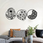 Whimsical Floral Circle Metal Wall Art Set 40 × 40 cm / Black