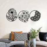 Whimsical Floral Circle Metal Wall Art Set 40 × 40 cm / Black