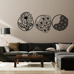 Whimsical Floral Circle Metal Wall Art Set 40 × 40 cm / Black