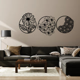 Whimsical Floral Circle Metal Wall Art Set 40 × 40 cm / Black