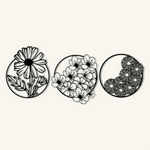 Whimsical Floral Circle Metal Wall Art Set 40 × 40 cm / Black