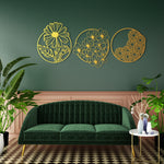 Whimsical Floral Circle Metal Wall Art Set 40 × 40 cm / Black