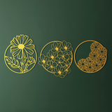 Whimsical Floral Circle Metal Wall Art Set 40 × 40 cm / Black