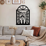 Charming Window Birds Metal Wall Art 45 × 62 cm / Black
