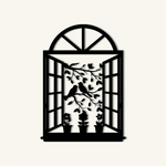 Charming Window Birds Metal Wall Art 45 × 62 cm / Black