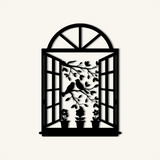 Charming Window Birds Metal Wall Art 45 × 62 cm / Black