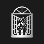 Charming Window Birds Metal Wall Art 45 × 62 cm / Black
