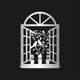 Charming Window Birds Metal Wall Art 45 × 62 cm / Black