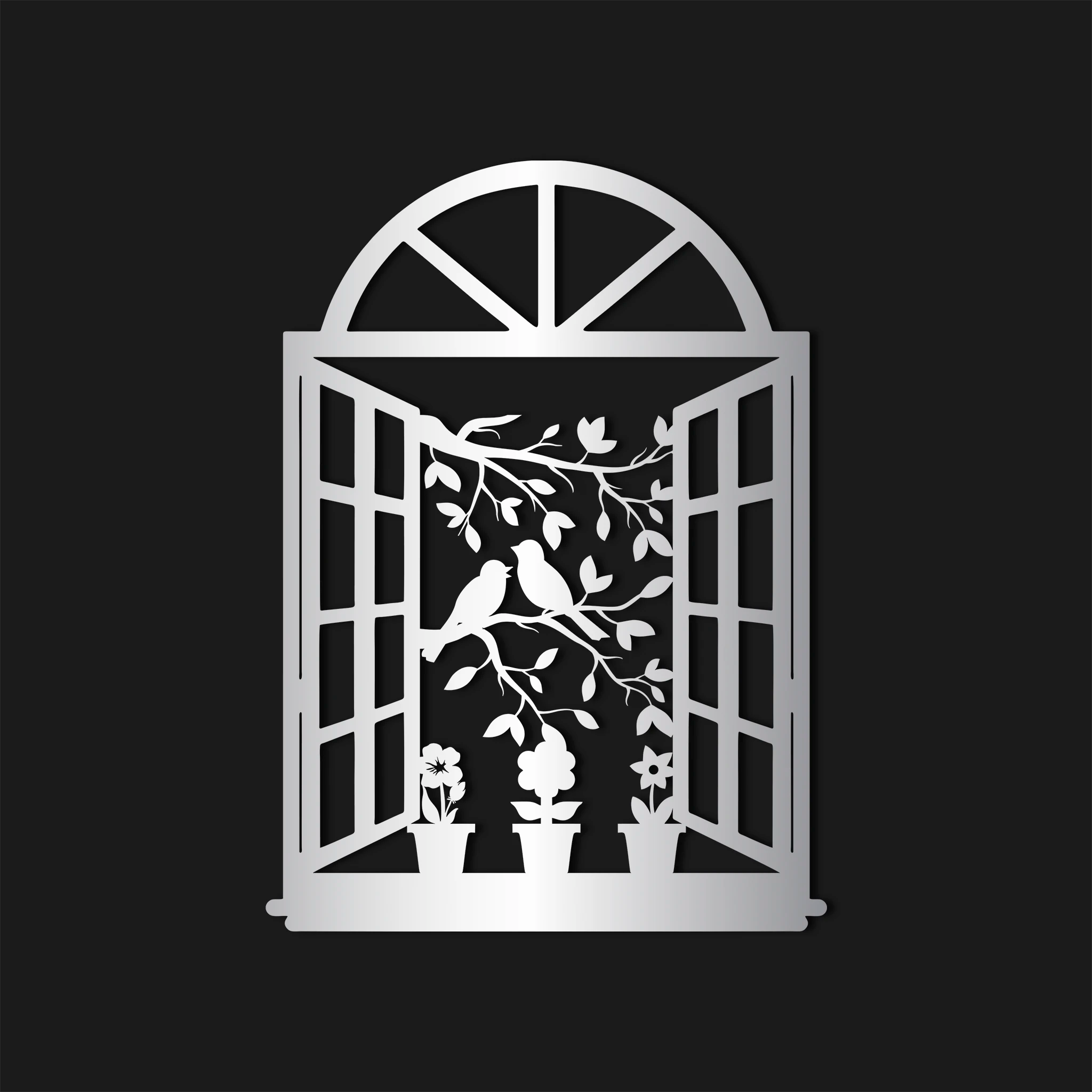Charming Window Birds Metal Wall Art 45 × 62 cm / Black