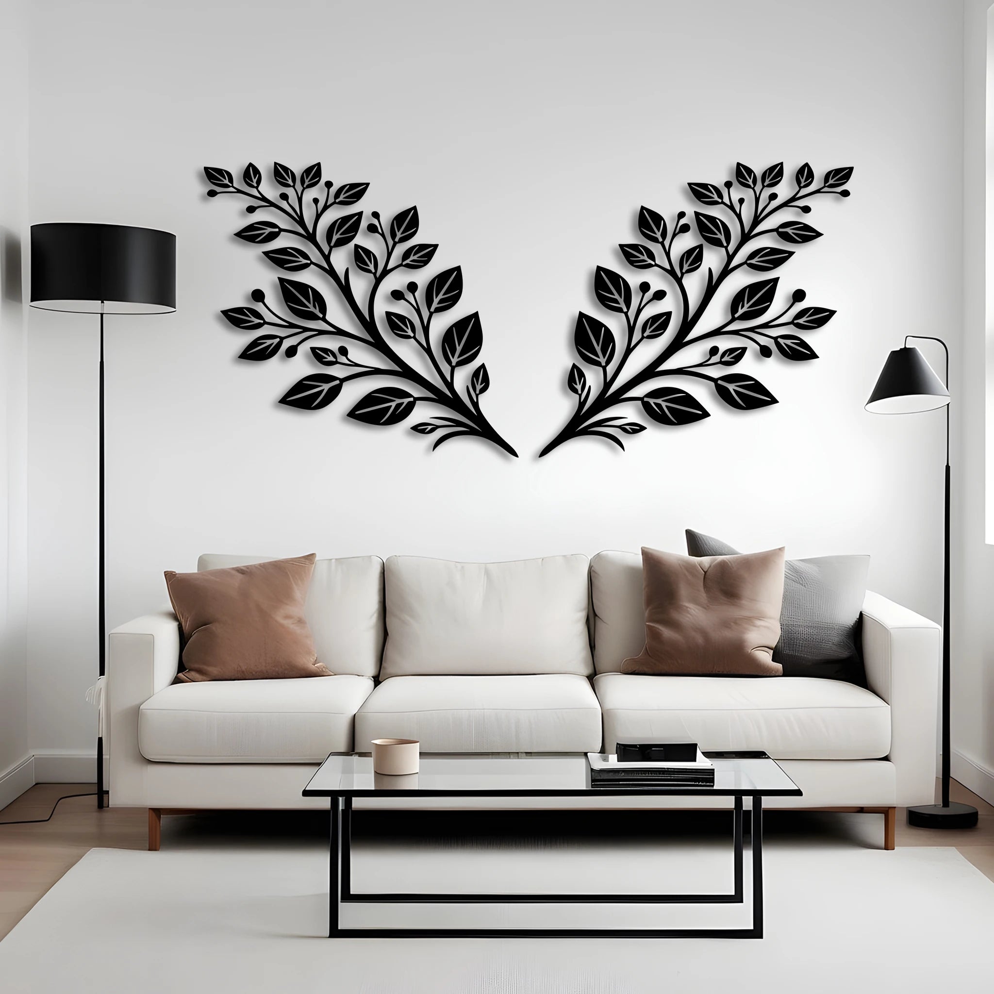 Refined Botanical Leaves Metal Wall Art Set 75 × 70 cm / Black