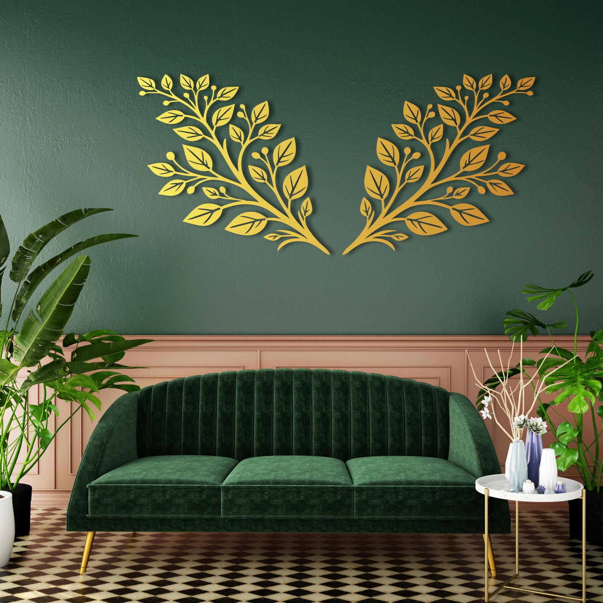 Refined Botanical Leaves Metal Wall Art Set 75 × 70 cm / Black