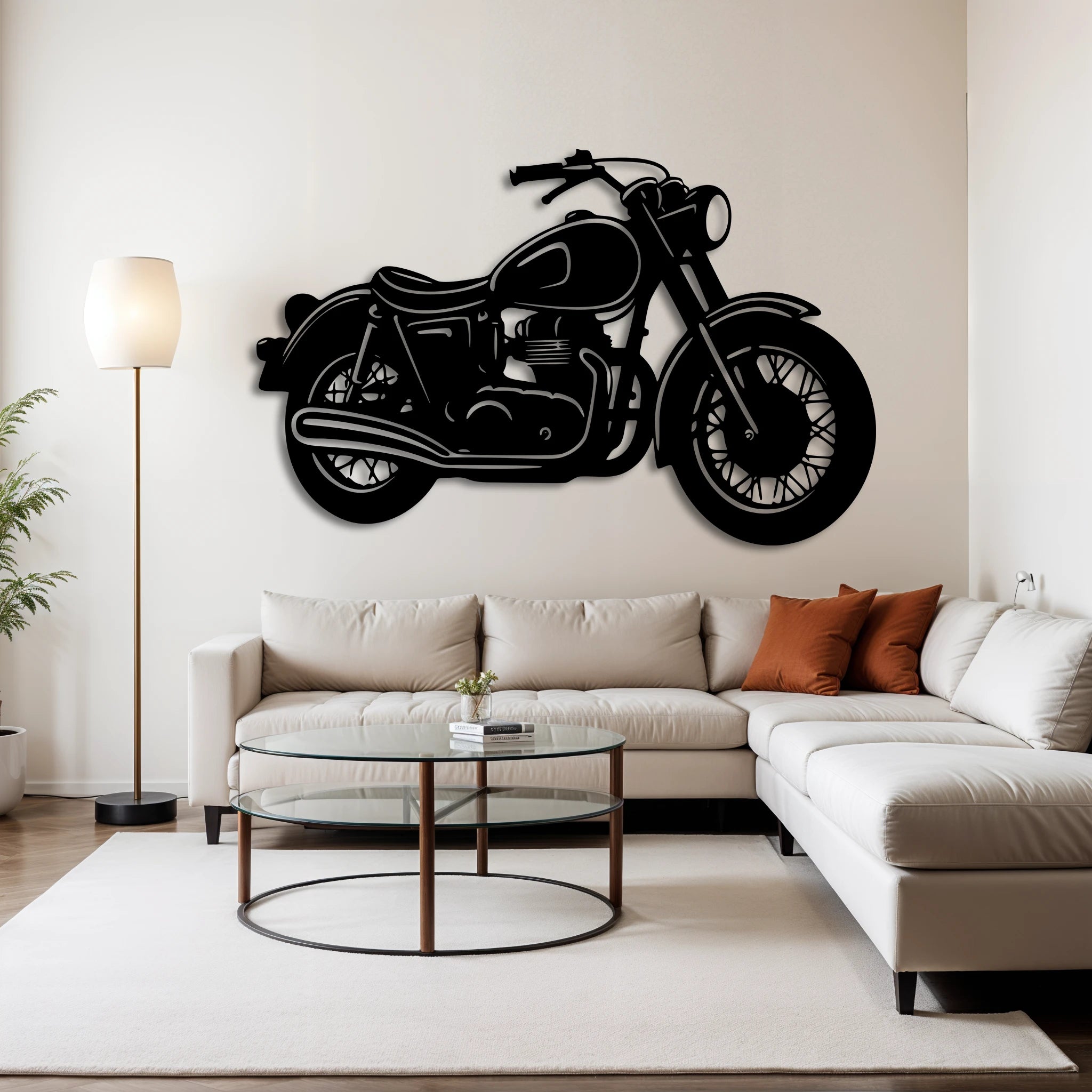 Retro Motorcycle Metal Wall Art 80 × 51 cm / Black