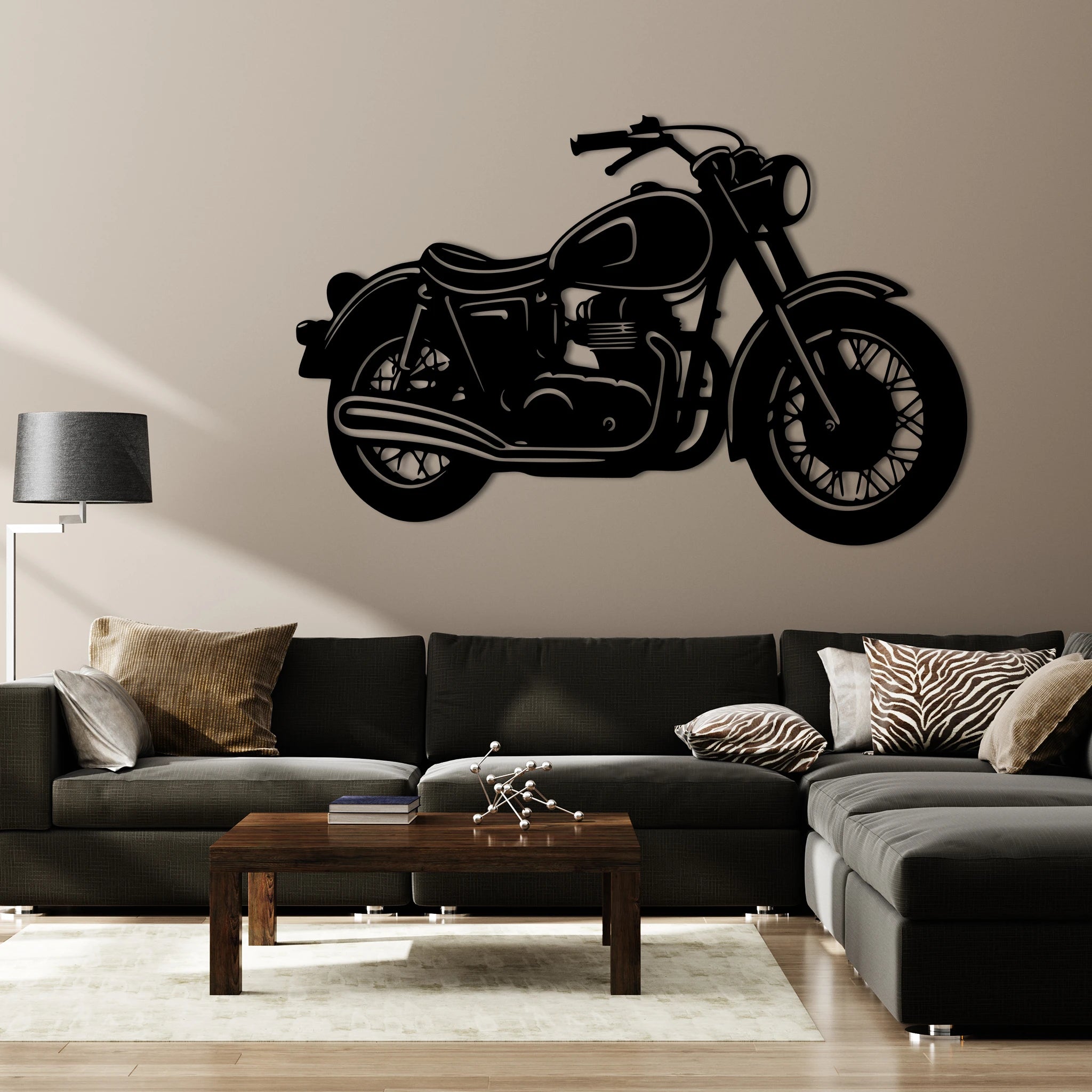 Retro Motorcycle Metal Wall Art 80 × 51 cm / Black