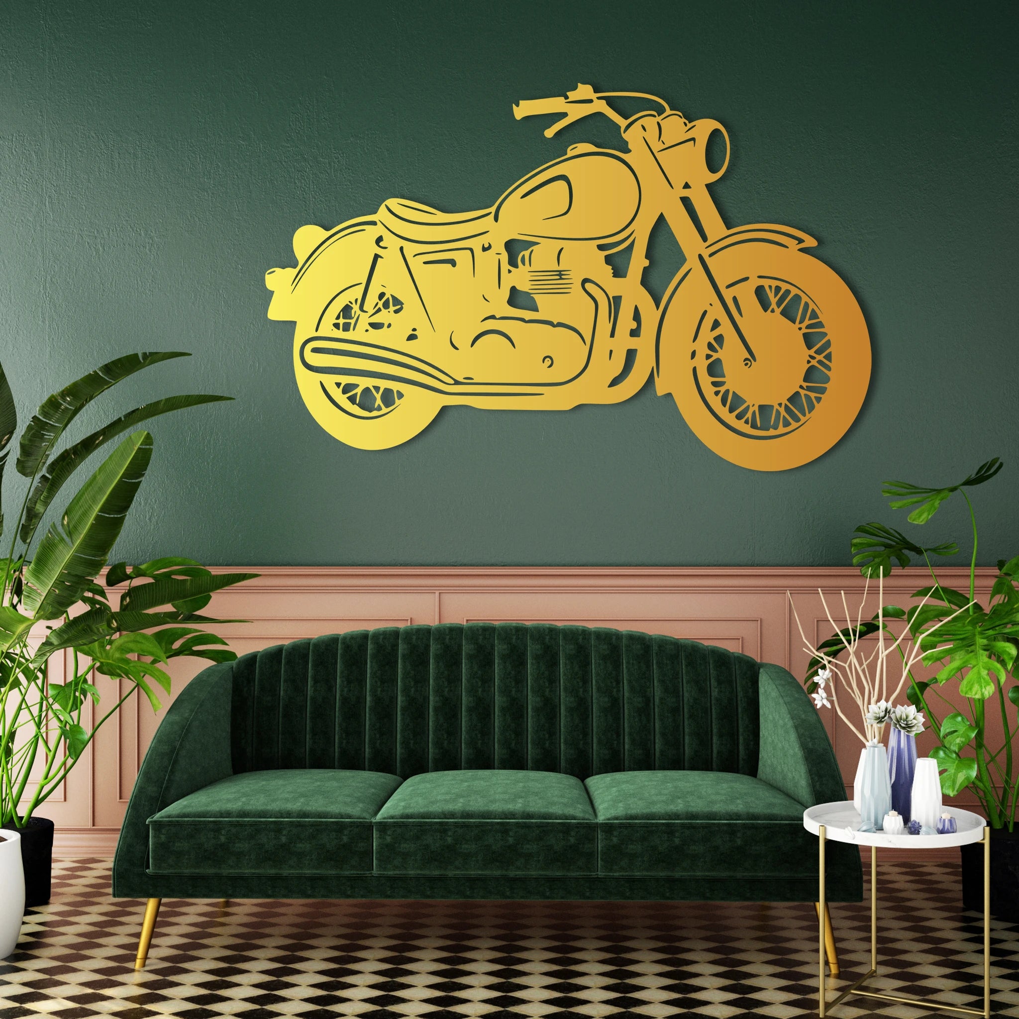 Retro Motorcycle Metal Wall Art 80 × 51 cm / Black