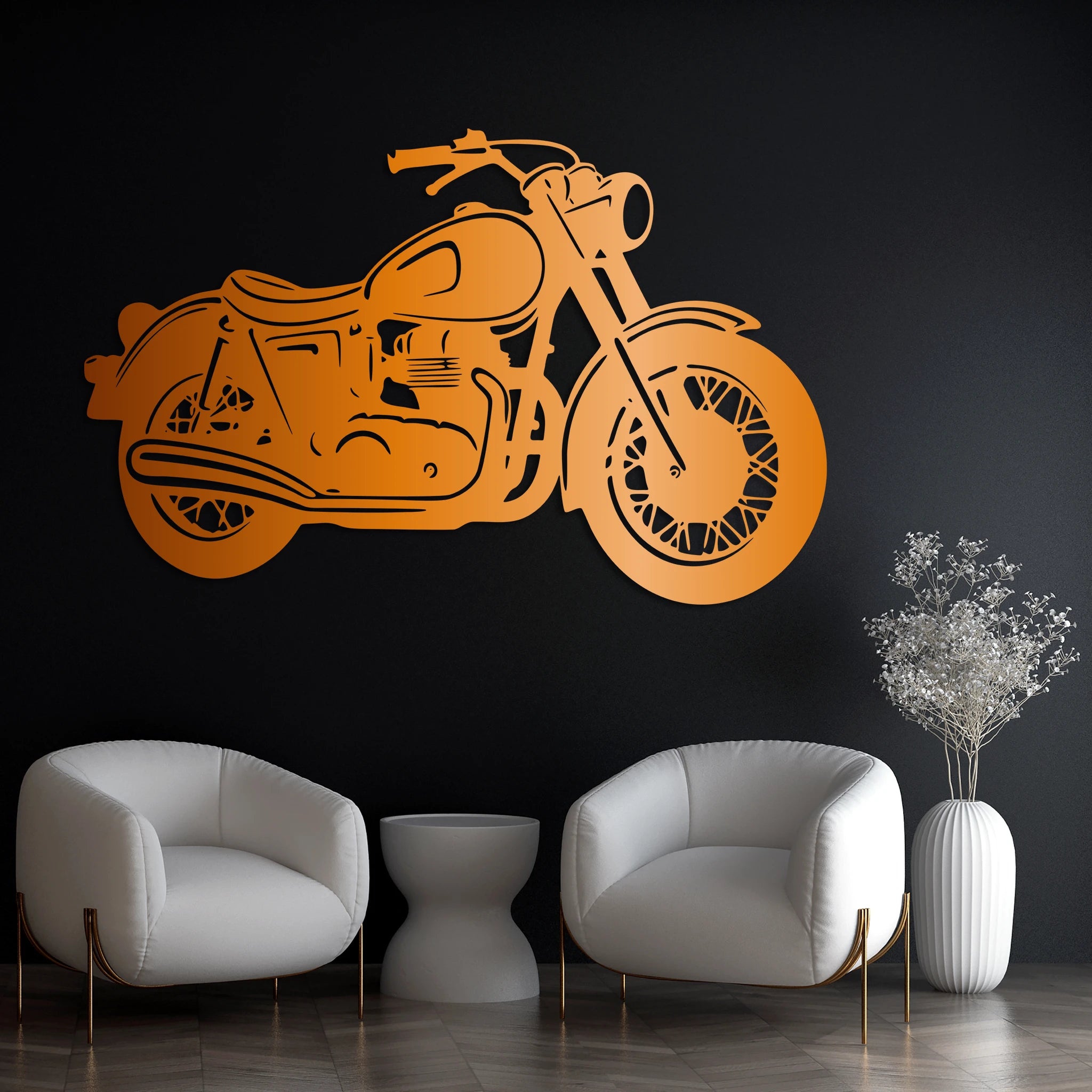 Retro Motorcycle Metal Wall Art 80 × 51 cm / Black