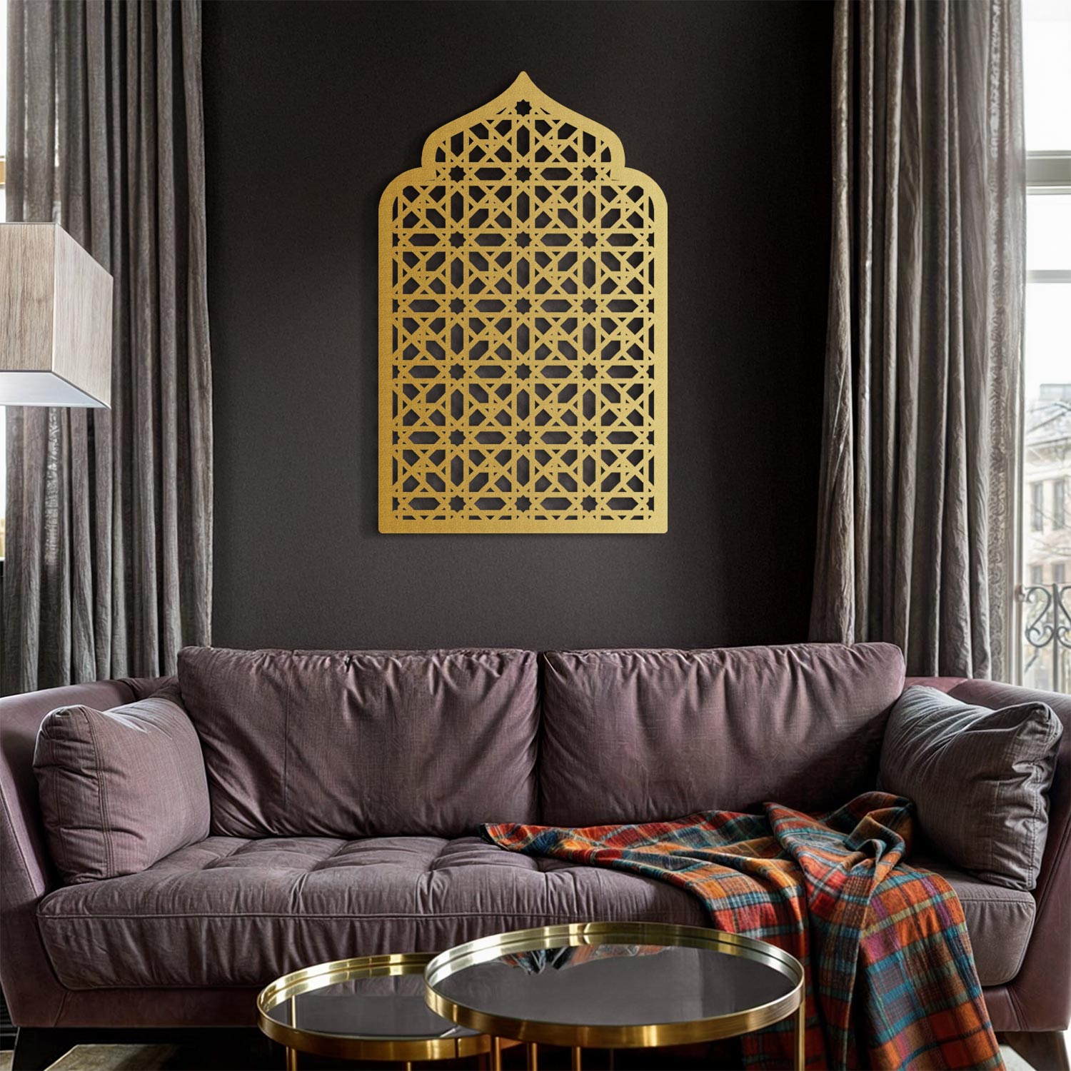 Mihrab Patterned Islamic Metal Art 72 x 45 cm / Gold