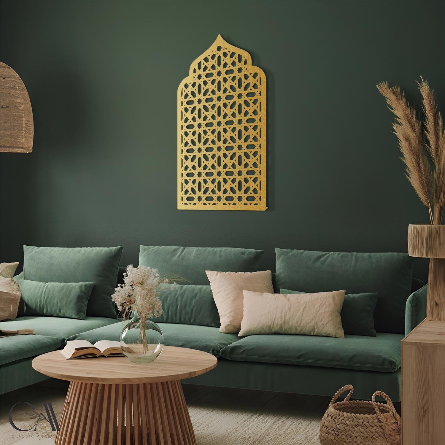 Mihrab Patterned Islamic Metal Art 72 x 45 cm / Gold