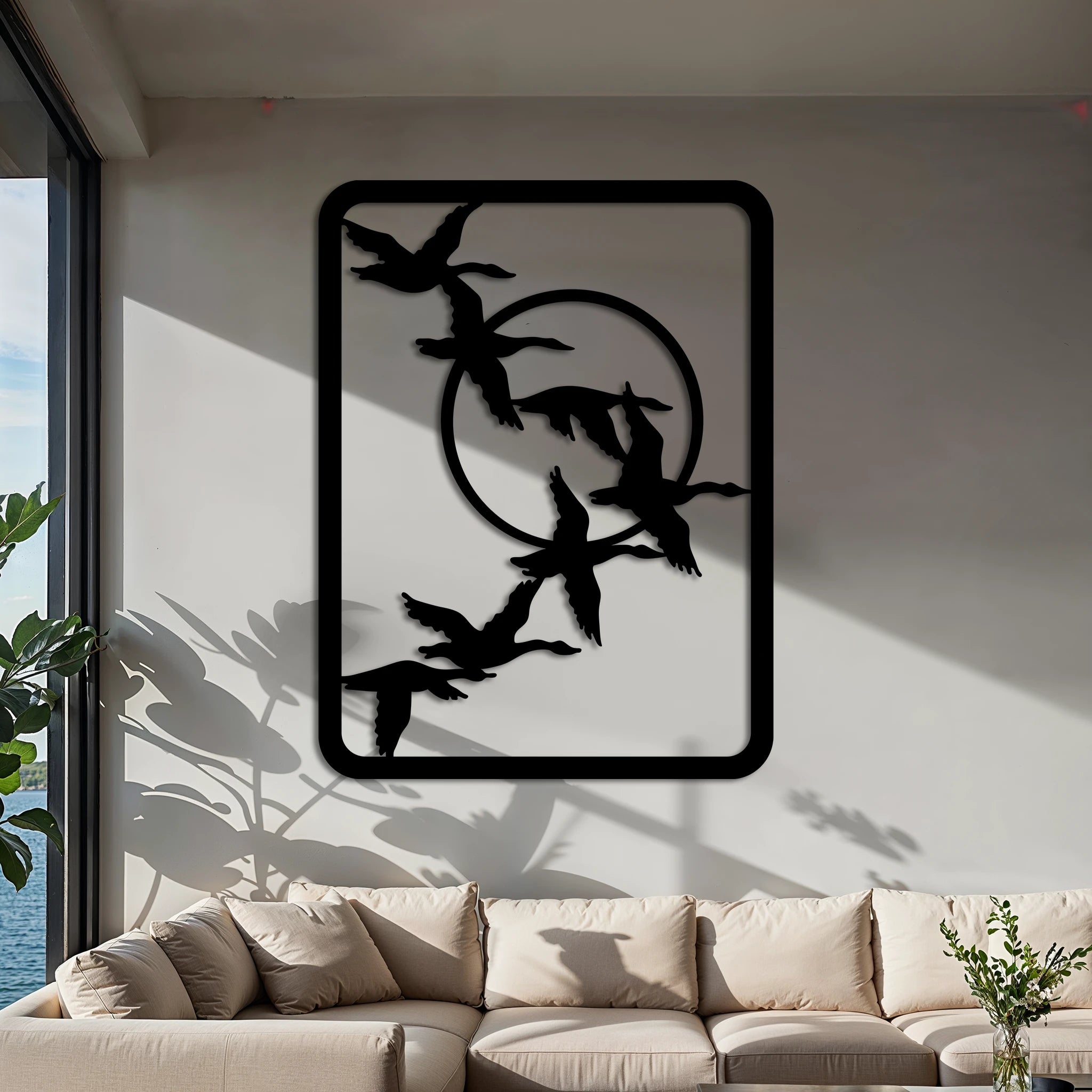 Contemporary Flying Geese Metal Wall Art 62 × 82 cm / Black