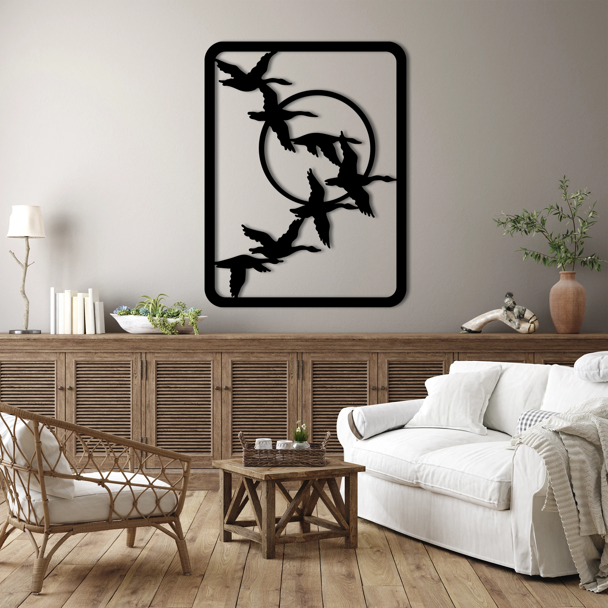 Contemporary Flying Geese Metal Wall Art 62 × 82 cm / Black