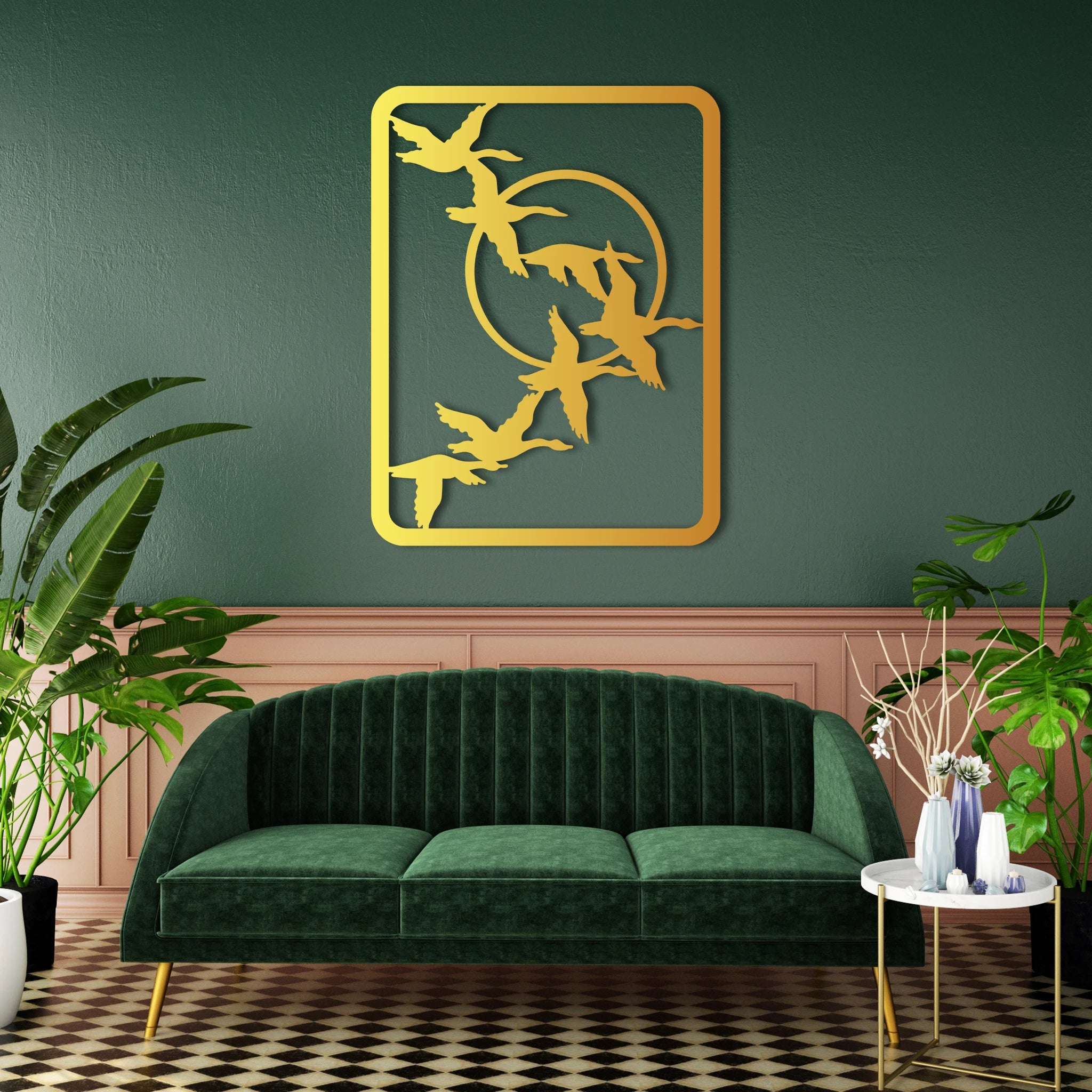 Contemporary Flying Geese Metal Wall Art 62 × 82 cm / Black