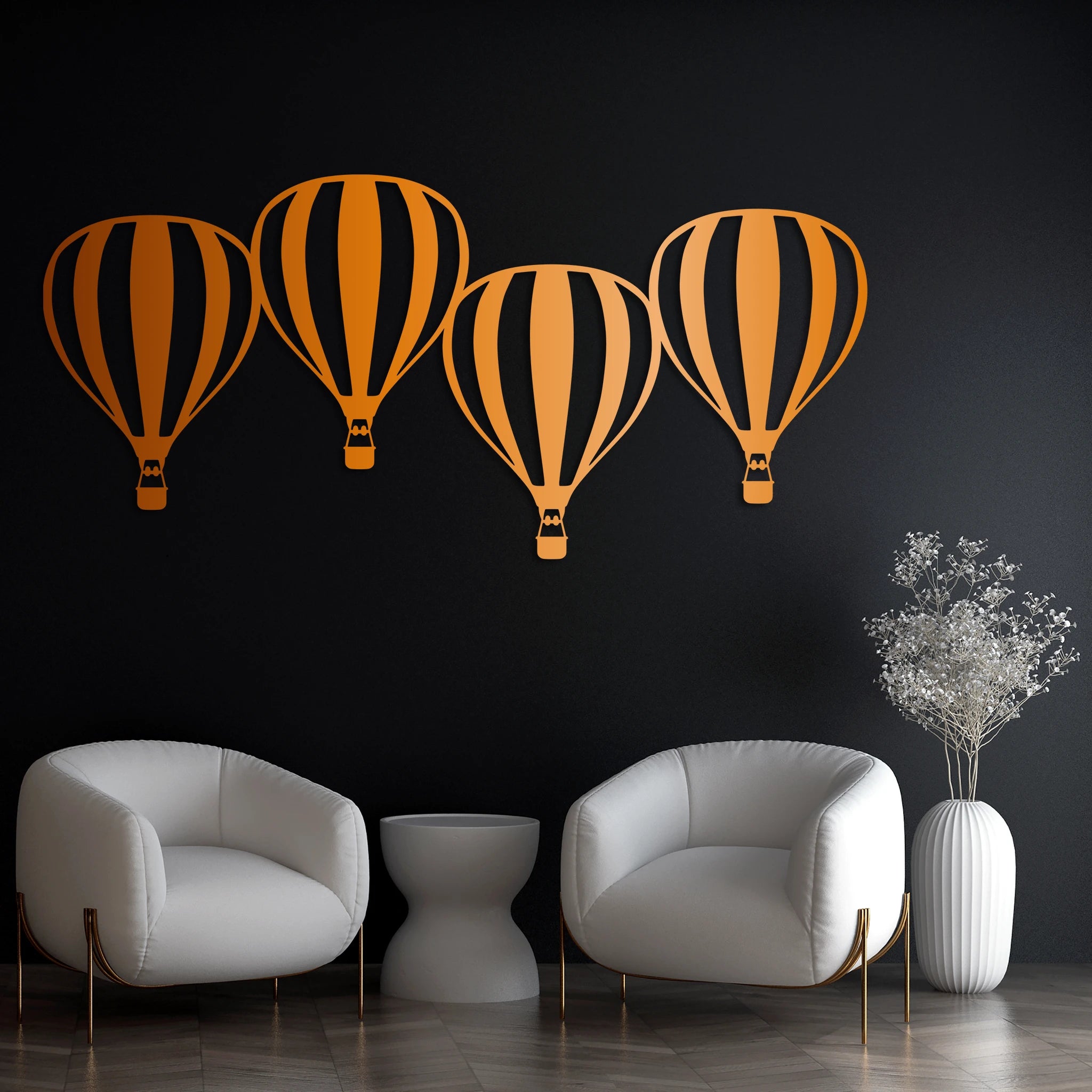 Playful Hot Air Balloon Metal Wall Art 80 × 37 cm / Black